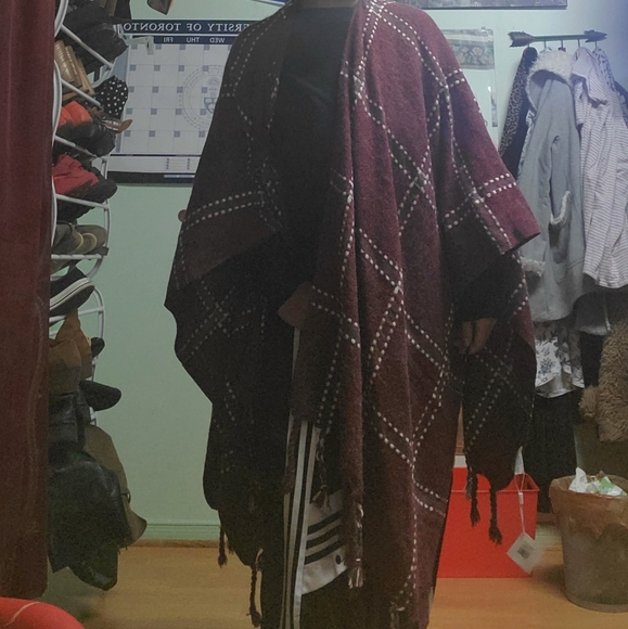 NEW shawl poncho plaid boho batwing blanket scarf - Picture 5 of 8